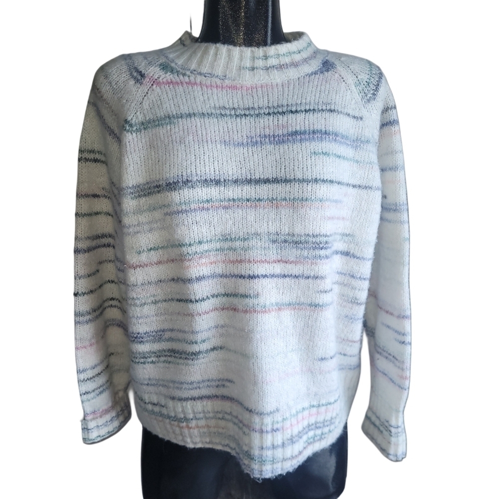 Old Navy White Multi Color Striped Mock Neck Sweater Size M
